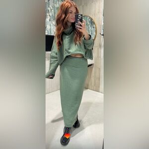 Free People Sage Green Knit Pencil Skirt and sweater set